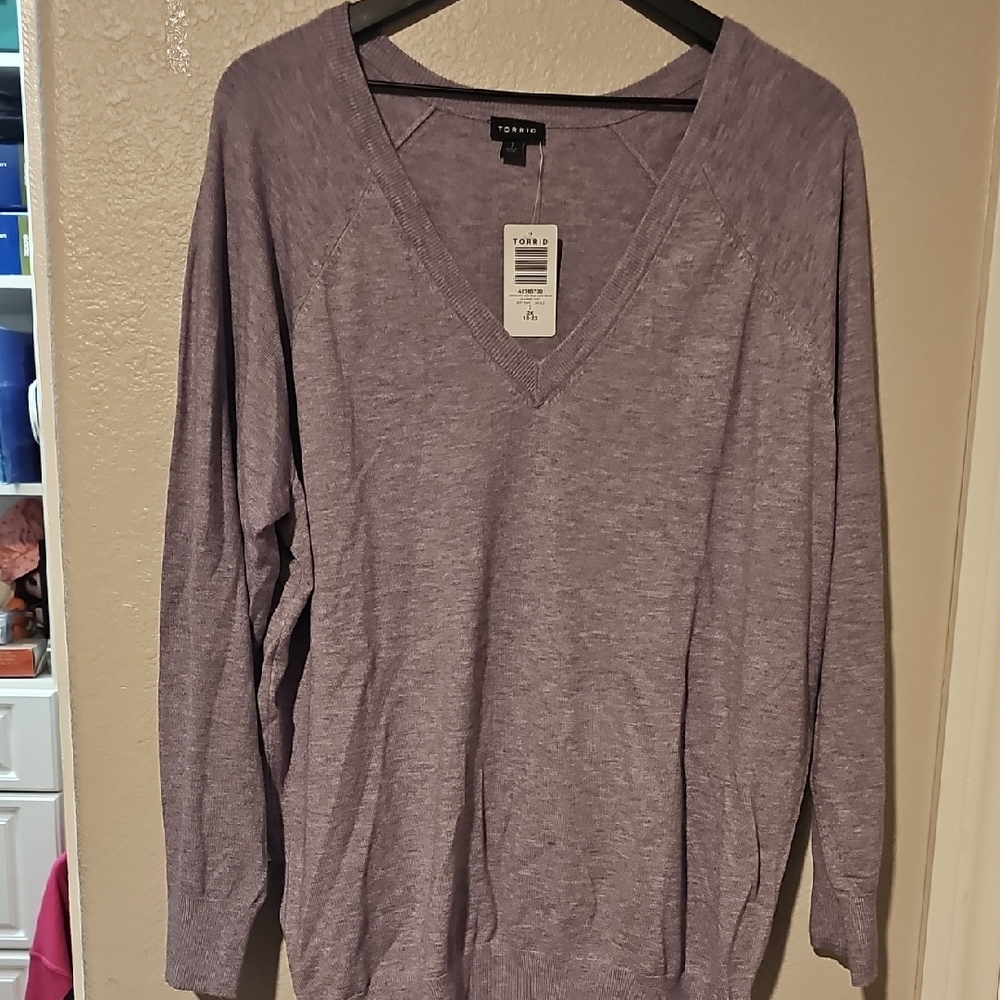 Torrid Sz 2 Lavender Long Sleeve V Neck Sweater NWT
